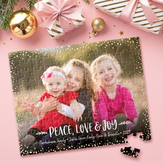 Custom Photo Peace Love Joy Modern Typography ジグソーパズル