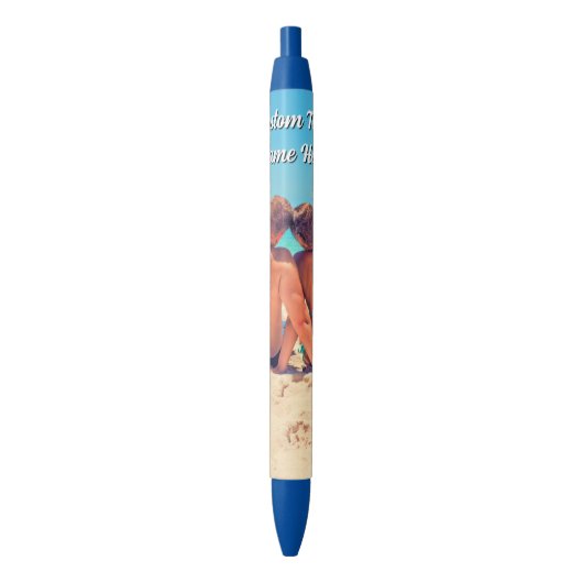 Custom Photo Pen Personalized Text 青ボールペン (正面縦)