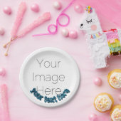 Custom Photo – Personalized blue text  ペーパープレート (パーティー)