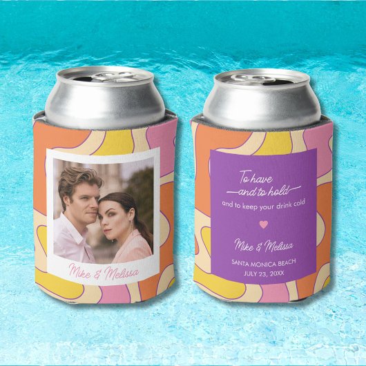 Custom Photo Personalized Wedding Retro Groovy 缶クーラー