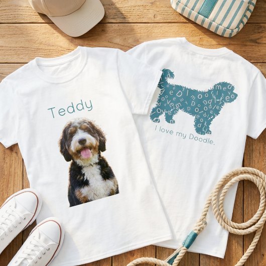 Custom Photo Pet Name Doodle Mom Teal Aesthetic Tシャツ