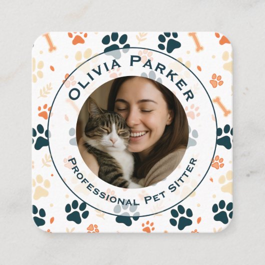 Custom Photo Pet Sitter Square Business Card スクエア名刺 (正面)