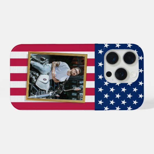Custom Photo Phone Case, USA Flag Patriotic iPhoneケース (裏面横)