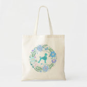 Custom Photo Poodle Tote – Pastel Blue Floral トートバッグ (正面)