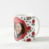 Custom Photo Red Roses and Paw Print Pattern コーヒーマグカップ (正面右)