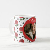 Custom Photo Red Roses and Paw Print Pattern コーヒーマグカップ (正面左)