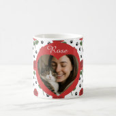 Custom Photo Red Roses and Paw Print Pattern コーヒーマグカップ (中央)