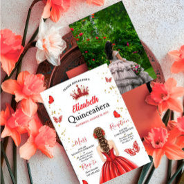 Custom Photo Red Royal Quinceañera Invitation 招待状