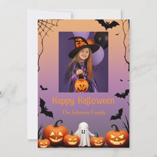 Custom Photo Retro Happy Halloween Holiday Card カード (正面)