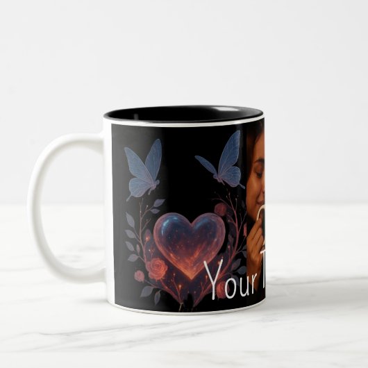 Custom Photo Romantic Coffee Mug Glowing Heart ツートーンマグカップ (左)