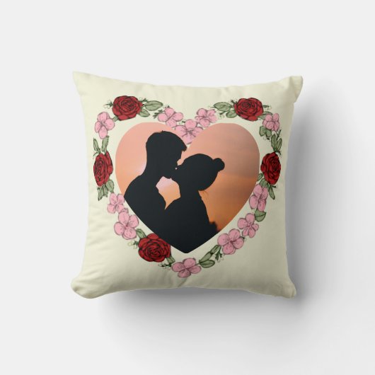 Custom Photo Romantic Rose Heart Throw Pillow クッション (正面)