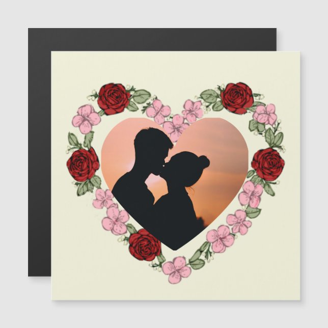 Custom Photo Rose Heart Magnetic Card - Square (正面/裏面)