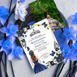 Custom Photo Royal Blue Quinceañera Invite 招待状