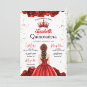Custom Photo Royal Red Rose Quinceañera Invite 招待状 (スタンド正面)