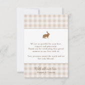 Custom Photo Rustic Beige Gingham And Hare Wedding サンキューカード (裏面)