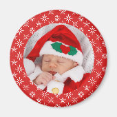 Custom Photo Santa Baby Red Background Snowflakes マグネット (正面)
