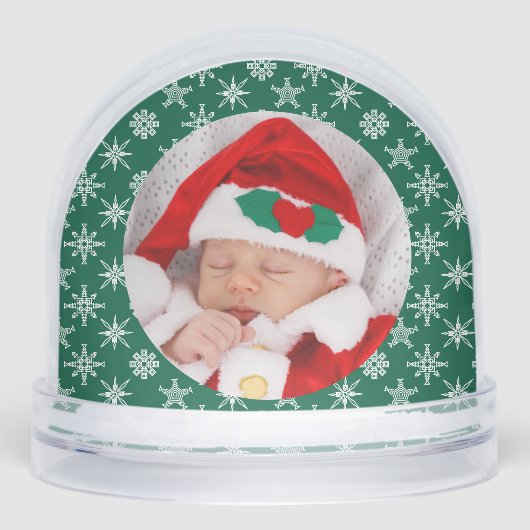 Custom Photo Santa Baby Snowflake Script Green (正面)