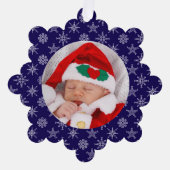 Custom Photo Santa Baby Snowflakes & Blue Paper オーナメントカード (正面)