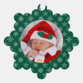 Custom Photo Santa Baby Snowflakes & Green Paper オーナメントカード (正面)