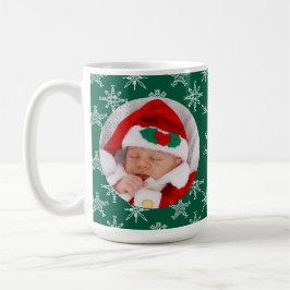 Custom Photo Santa Baby Snowflakes & Green Paper コーヒーマグカップ