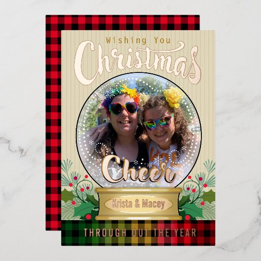 Custom Photo Snow Globe Christmas 箔シーズンカード (正面/裏面)