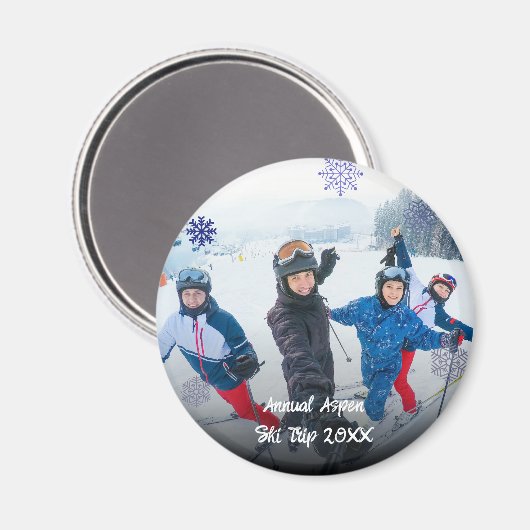 Custom Photo Snowflake Circle Travel マグネット (正面/裏面)