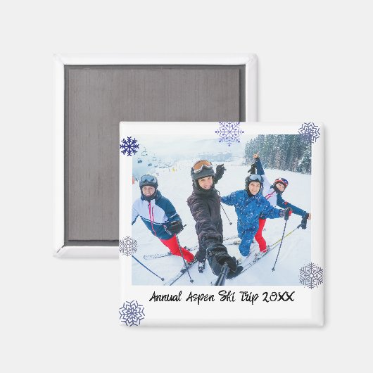 Custom Photo Snowflake Square Travel マグネット (正面/裏面)