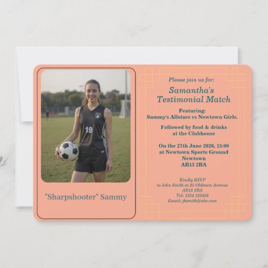 Custom Photo Soccer Testimonial Match Invitation シーズンカード (正面)