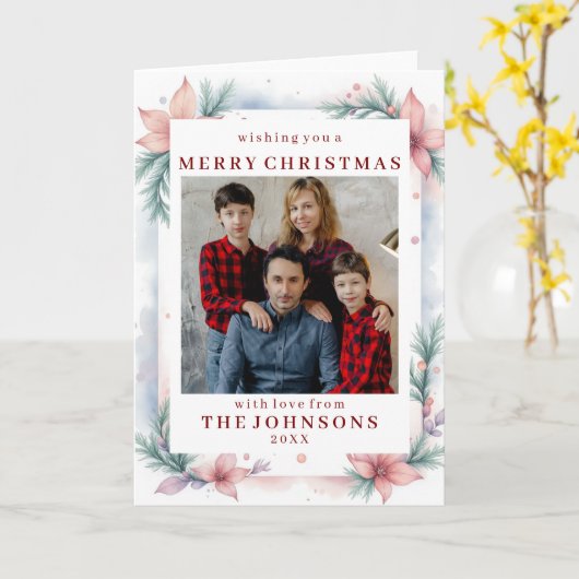 Custom Photo Soft Watercolor Christmas Frame カード (黄色い花)