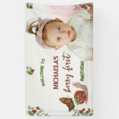 Custom Photo Strawberry 1st Birthday Welcome Sign 横断幕 (縦)