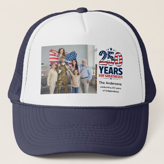 Custom Photo & Text 250 America Years Of Greatness キャップ (正面)