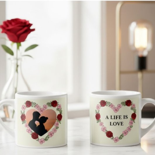 Custom Photo & Text Espresso Cup - Rose Heart エスプレッソカップ