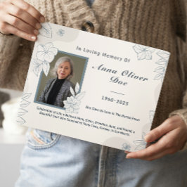 Custom Photo Text Floral Line Art Memorial Funeral ゲストブック