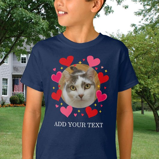 Custom Photo Text Red Hearts Personalized Kids Tシャツ