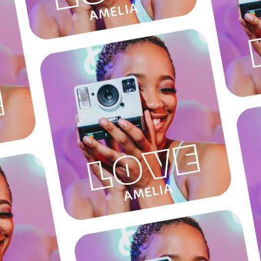 Custom Photo Text Retro Modern Love スクエアシール