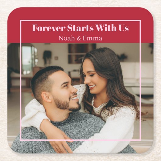 Custom Photo & Text Romantic Gift - Personalized  スクエアペーパーコースター (正面)