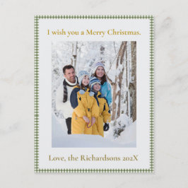Custom Photo Vintage Green Gingham Plaid Christmas シーズンポストカード