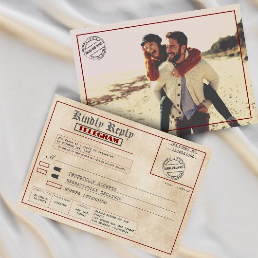 Custom Photo Vintage Wedding Old Fashioned  出欠カード