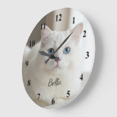 Custom photo wall clock with beautiful white cat ラージ壁時計 (傾斜)