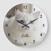Custom photo wall clock with beautiful white cat ラージ壁時計 (正面)