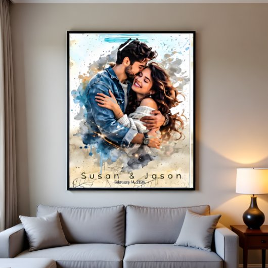 Custom Photo Watercolor Valentine’s Day Gift ポスター