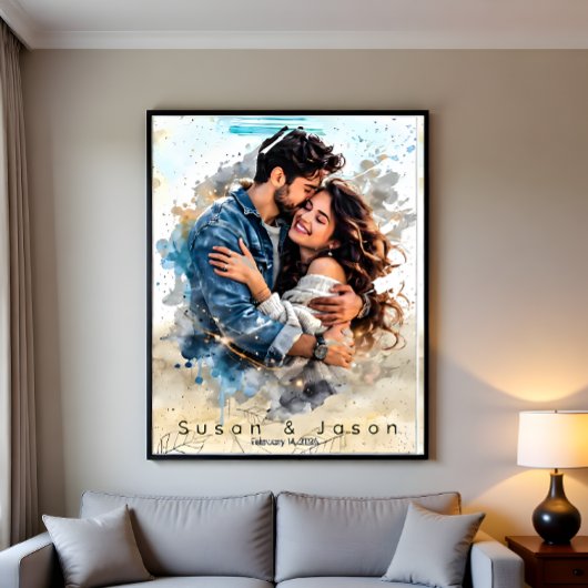 Custom Photo Watercolor Valentine’s Day Gift ポスター