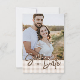 Custom Photo With Beige Gingham Save The Date セーブザデート