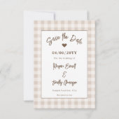 Custom Photo With Beige Gingham Save The Date セーブザデート (裏面)