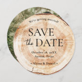 Custom Photo Wood Slice Rustic Wedding  招待状 (正面/裏面)