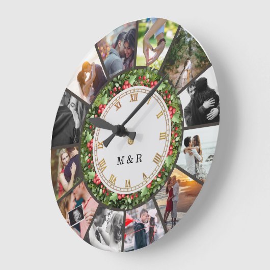 Custom Photos Collage Clock | Gift for Christmas ラージ壁時計 (傾斜)