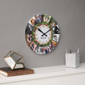 Custom Photos Collage Clock | Gift for Christmas ラージ壁時計
