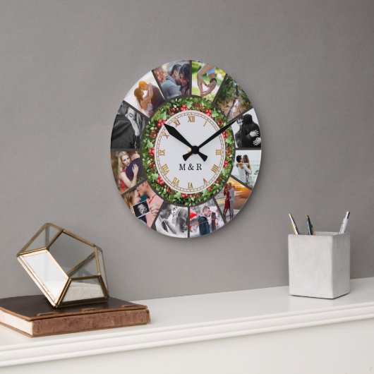 Custom Photos Collage Clock | Gift for Christmas ラージ壁時計 (オフィス)