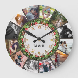 Custom Photos Collage Clock | Gift for Christmas ラージ壁時計