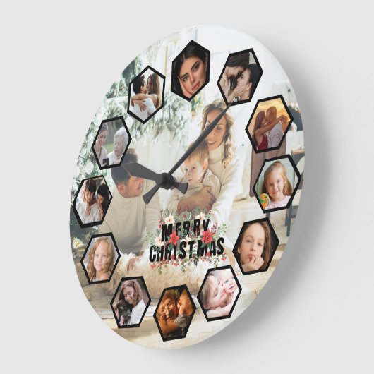 Custom Photos Collage Clock | Gift for Christmas ラージ壁時計 (傾斜)